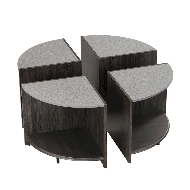 GDFStudio - Mason 4-Piece Industrial Round Coffee Table with 2-Tier Storage