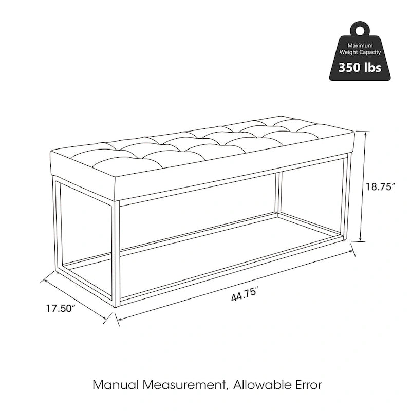 Glitzhome 45W Modern Black Tufted Upholstered Bench with Metal Frame Legs - 45W x 19H x 17.5D