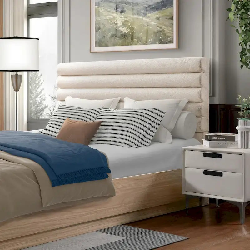 Christopher Knight Home Queen Platform Bed Frame with Upholstered Headboard