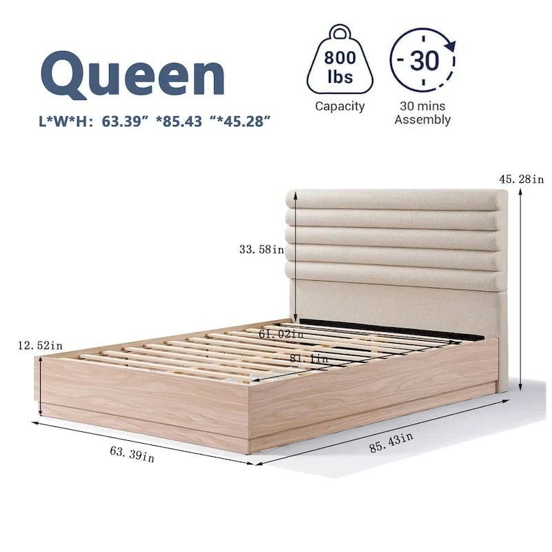 Christopher Knight Home Queen Platform Bed Frame with Upholstered Headboard