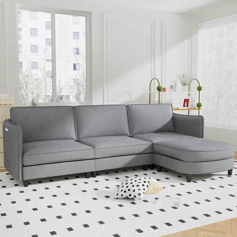 Christopher Knight Home - Benjamin Spacious 3-Seater L-Shaped Sofa with Movable Ottoman and Storage Pockets