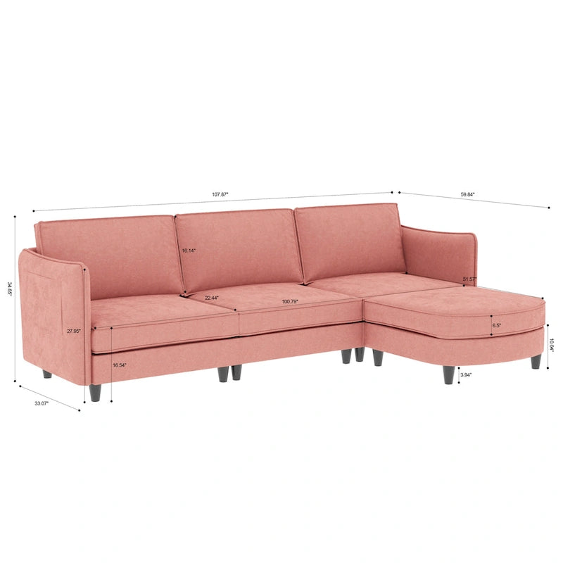 Christopher Knight Home - Benjamin Spacious 3-Seater L-Shaped Sofa with Movable Ottoman and Storage Pockets