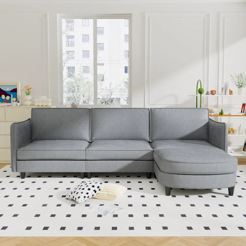 Christopher Knight Home - Benjamin Spacious 3-Seater L-Shaped Sofa with Movable Ottoman and Storage Pockets