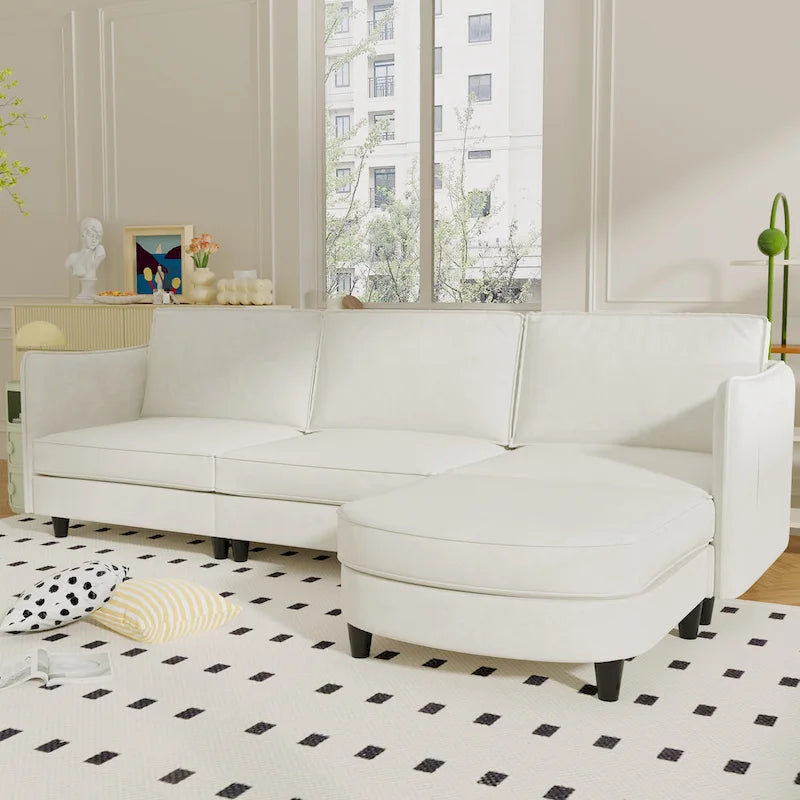 Christopher Knight Home - Benjamin Spacious 3-Seater L-Shaped Sofa with Movable Ottoman and Storage Pockets