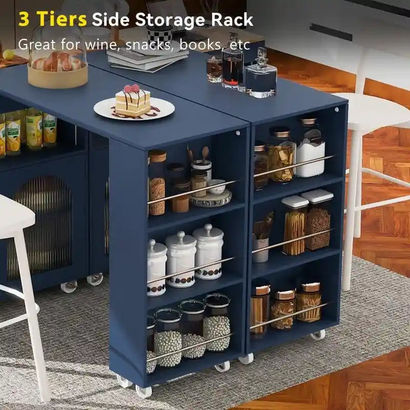 Randy Rolling Kitchen Island With Extended Table