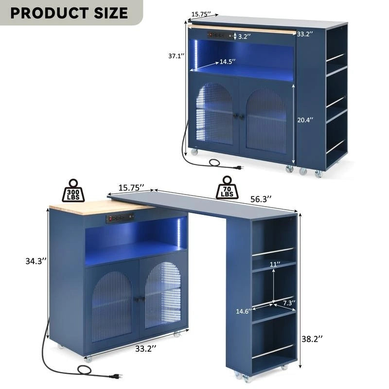 Randy Rolling Kitchen Island With Extended Table