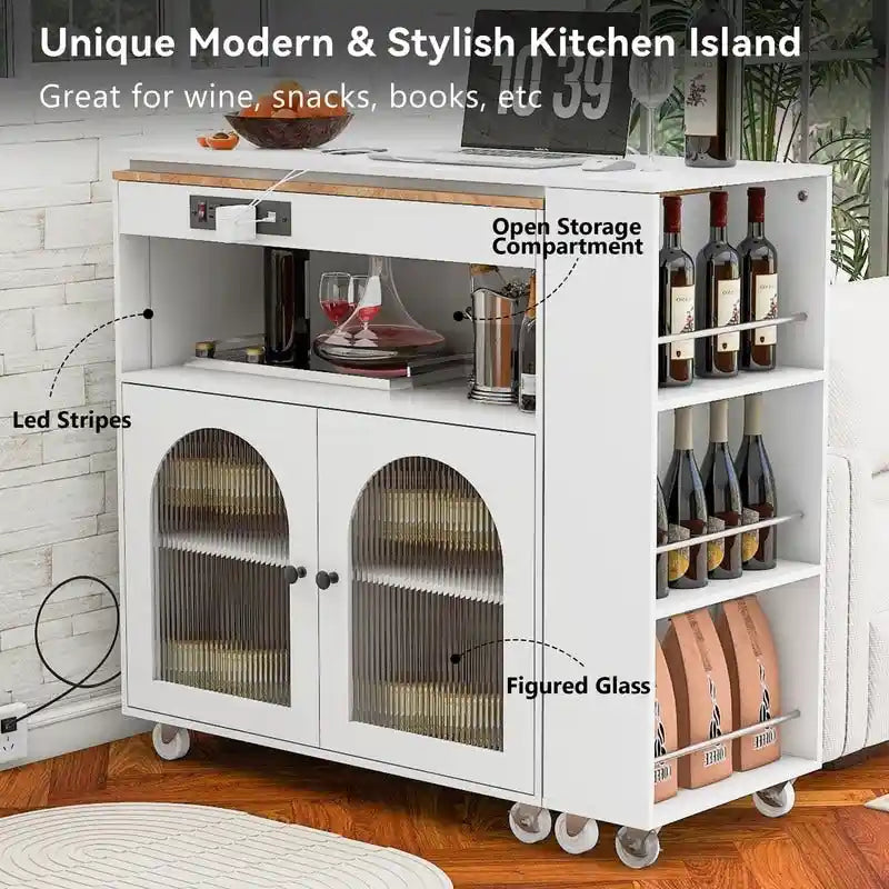 Randy Rolling Kitchen Island With Extended Table