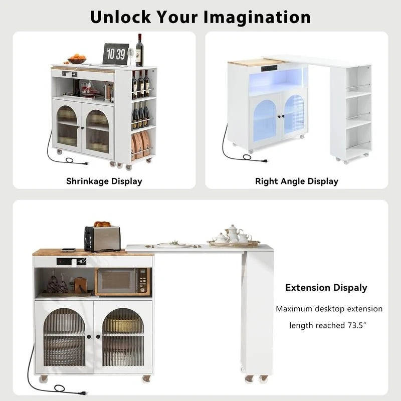 Randy Rolling Kitchen Island With Extended Table
