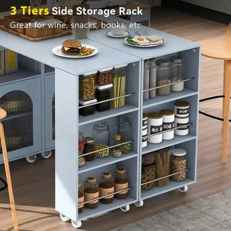 Randy Rolling Kitchen Island With Extended Table