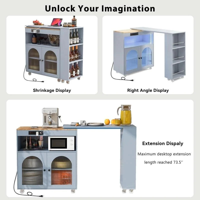 Randy Rolling Kitchen Island With Extended Table