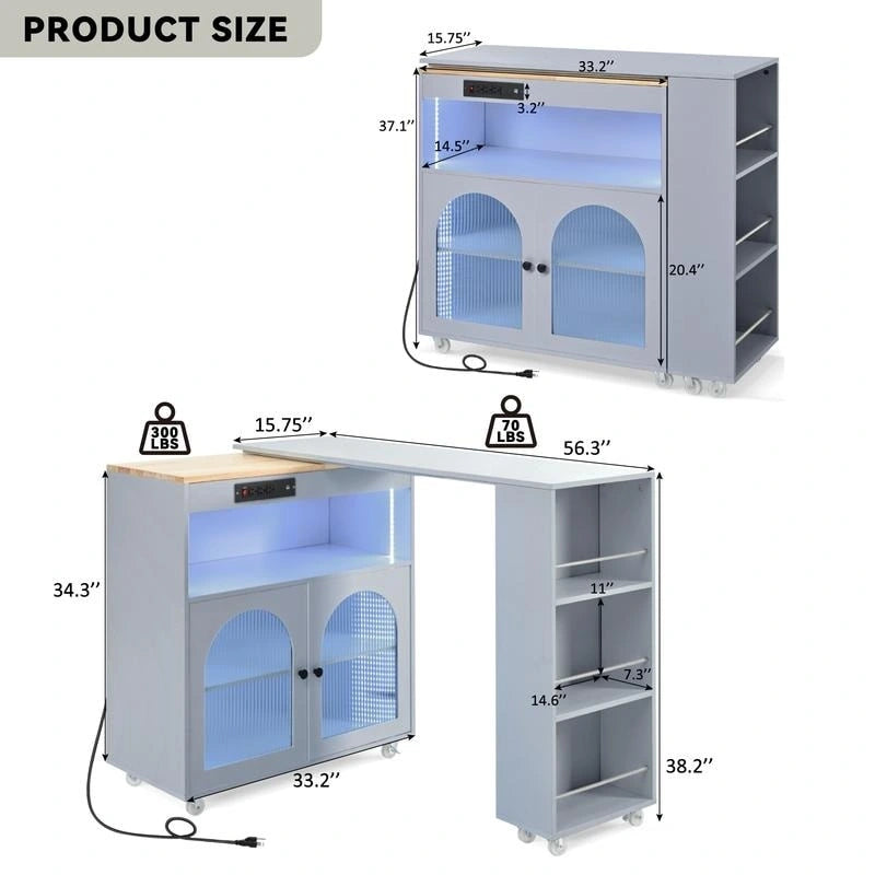 Randy Rolling Kitchen Island With Extended Table