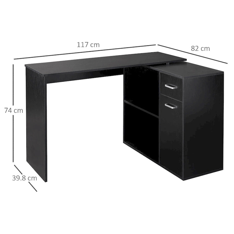 Modern L Shaped Computer Office Desk with Rotating Support and Built In Storage Cell for Home Offices or Small Spaces