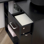 Modern L Shaped Computer Office Desk with Rotating Support and Built In Storage Cell for Home Offices or Small Spaces