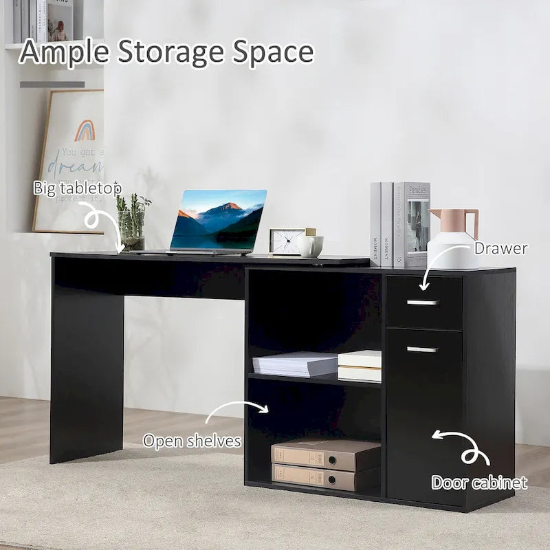 Modern L Shaped Computer Office Desk with Rotating Support and Built In Storage Cell for Home Offices or Small Spaces