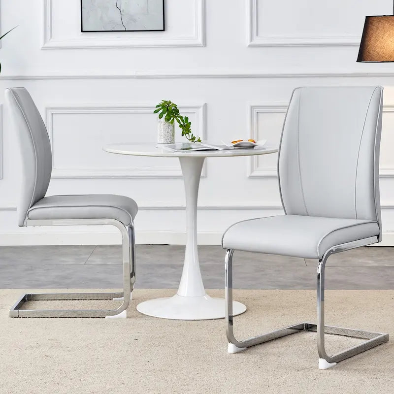 Modern Set of 2 Dining Chairs with PU Backrest High-Density Foam Seat Arched Metal Legs, for Dining Room Living Room Bedroom