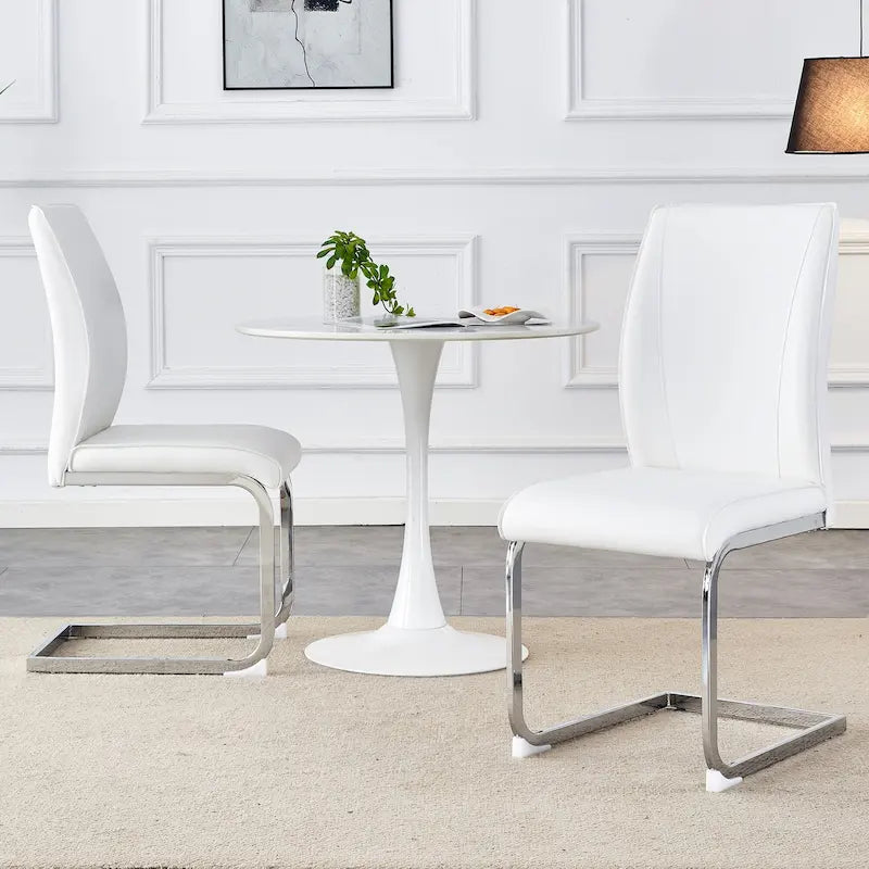 Modern Set of 2 Dining Chairs with PU Backrest High-Density Foam Seat Arched Metal Legs, for Dining Room Living Room Bedroom