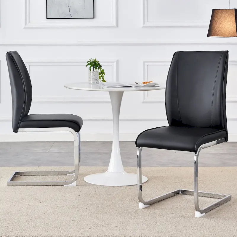 Modern Set of 2 Dining Chairs with PU Backrest High-Density Foam Seat Arched Metal Legs, for Dining Room Living Room Bedroom