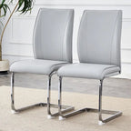 Modern Set of 2 Dining Chairs with PU Backrest High-Density Foam Seat Arched Metal Legs, for Dining Room Living Room Bedroom