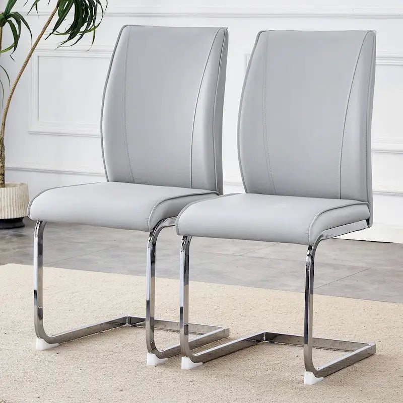 Modern Set of 2 Dining Chairs with PU Backrest High-Density Foam Seat Arched Metal Legs, for Dining Room Living Room Bedroom