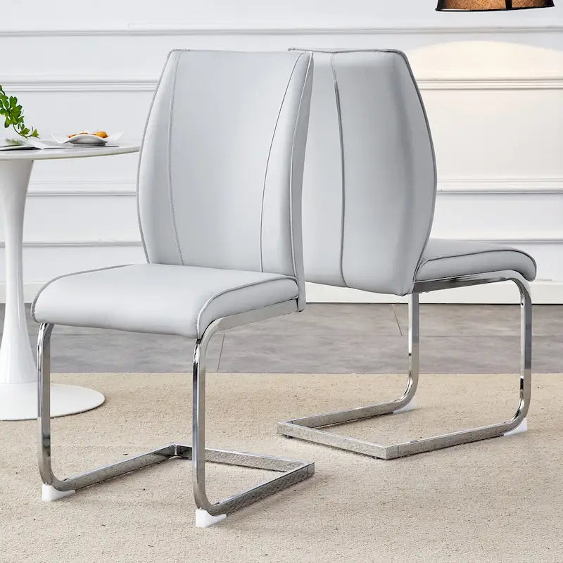 Modern Set of 2 Dining Chairs with PU Backrest High-Density Foam Seat Arched Metal Legs, for Dining Room Living Room Bedroom