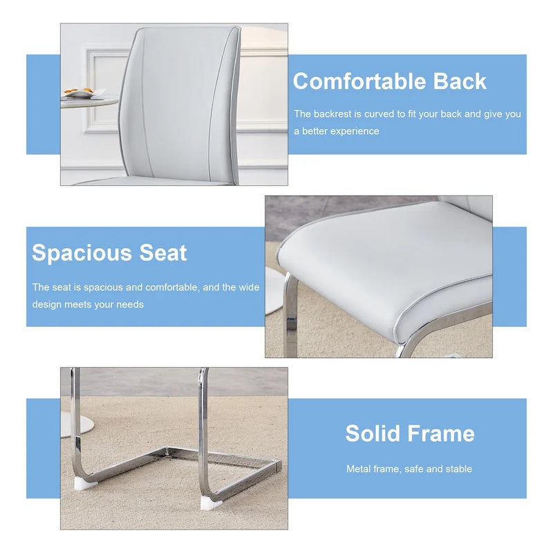 Modern Set of 2 Dining Chairs with PU Backrest High-Density Foam Seat Arched Metal Legs, for Dining Room Living Room Bedroom