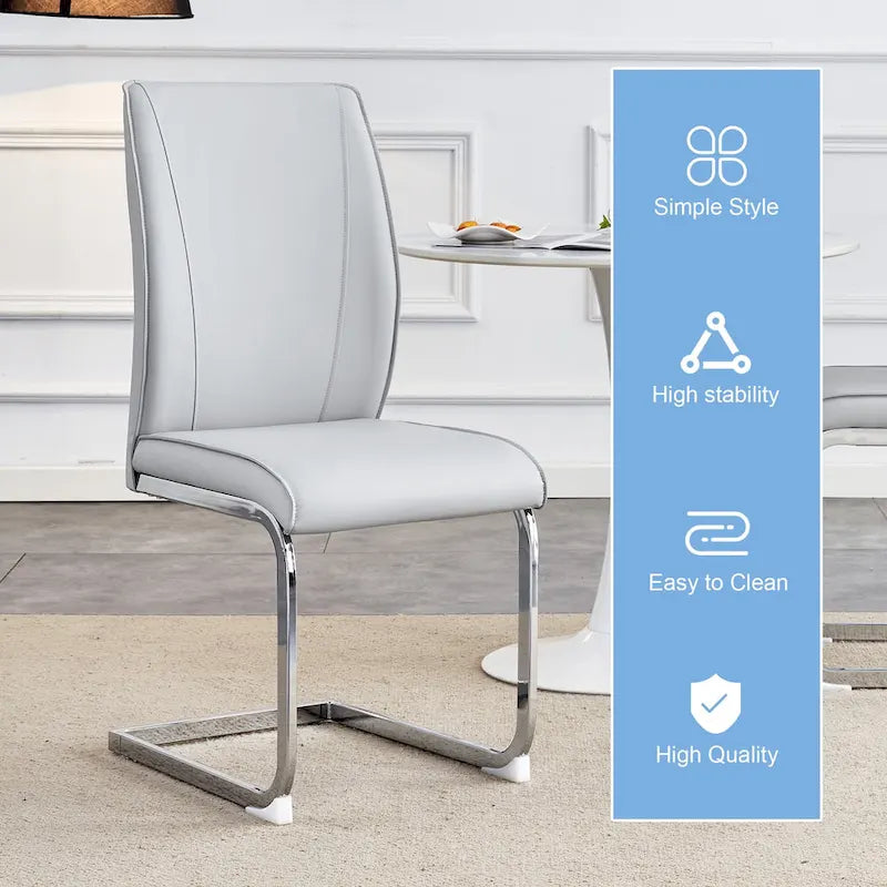 Modern Set of 2 Dining Chairs with PU Backrest High-Density Foam Seat Arched Metal Legs, for Dining Room Living Room Bedroom