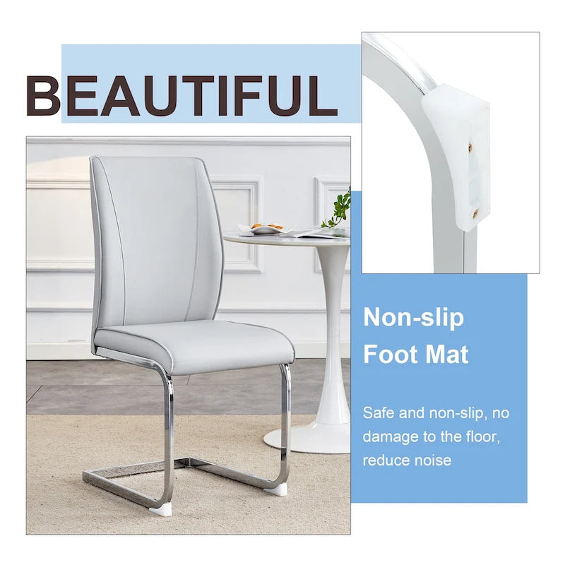 Modern Set of 2 Dining Chairs with PU Backrest High-Density Foam Seat Arched Metal Legs, for Dining Room Living Room Bedroom