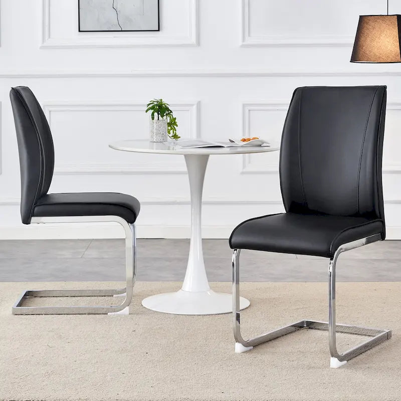 Modern Set of 2 Dining Chairs with PU Backrest High-Density Foam Seat Arched Metal Legs, for Dining Room Living Room Bedroom