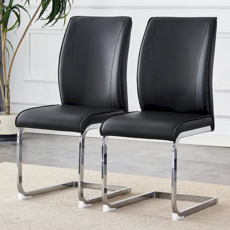 Modern Set of 2 Dining Chairs with PU Backrest High-Density Foam Seat Arched Metal Legs, for Dining Room Living Room Bedroom