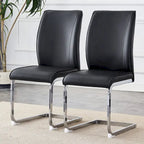 Modern Set of 2 Dining Chairs with PU Backrest High-Density Foam Seat Arched Metal Legs, for Dining Room Living Room Bedroom