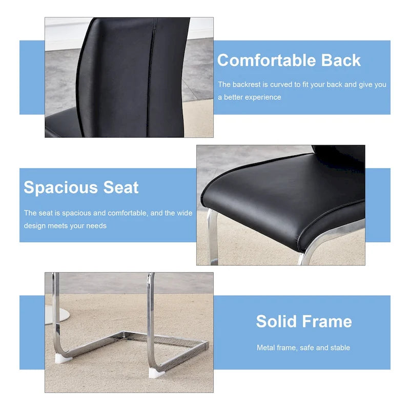 Modern Set of 2 Dining Chairs with PU Backrest High-Density Foam Seat Arched Metal Legs, for Dining Room Living Room Bedroom