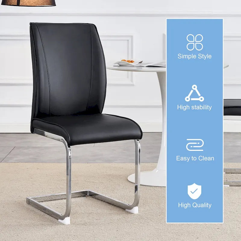 Modern Set of 2 Dining Chairs with PU Backrest High-Density Foam Seat Arched Metal Legs, for Dining Room Living Room Bedroom