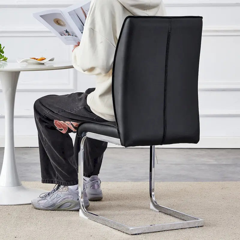 Modern Set of 2 Dining Chairs with PU Backrest High-Density Foam Seat Arched Metal Legs, for Dining Room Living Room Bedroom