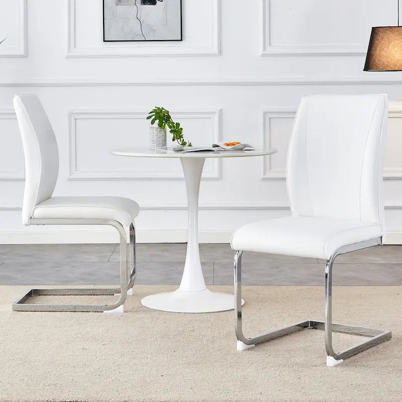 Modern Set of 2 Dining Chairs with PU Backrest High-Density Foam Seat Arched Metal Legs, for Dining Room Living Room Bedroom