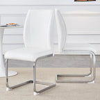 Modern Set of 2 Dining Chairs with PU Backrest High-Density Foam Seat Arched Metal Legs, for Dining Room Living Room Bedroom