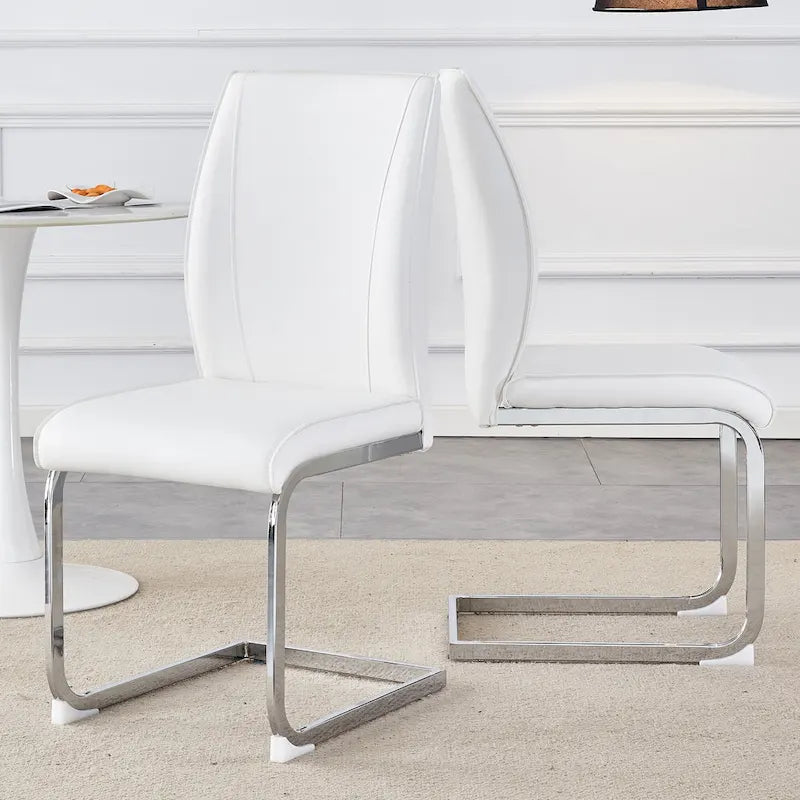 Modern Set of 2 Dining Chairs with PU Backrest High-Density Foam Seat Arched Metal Legs, for Dining Room Living Room Bedroom