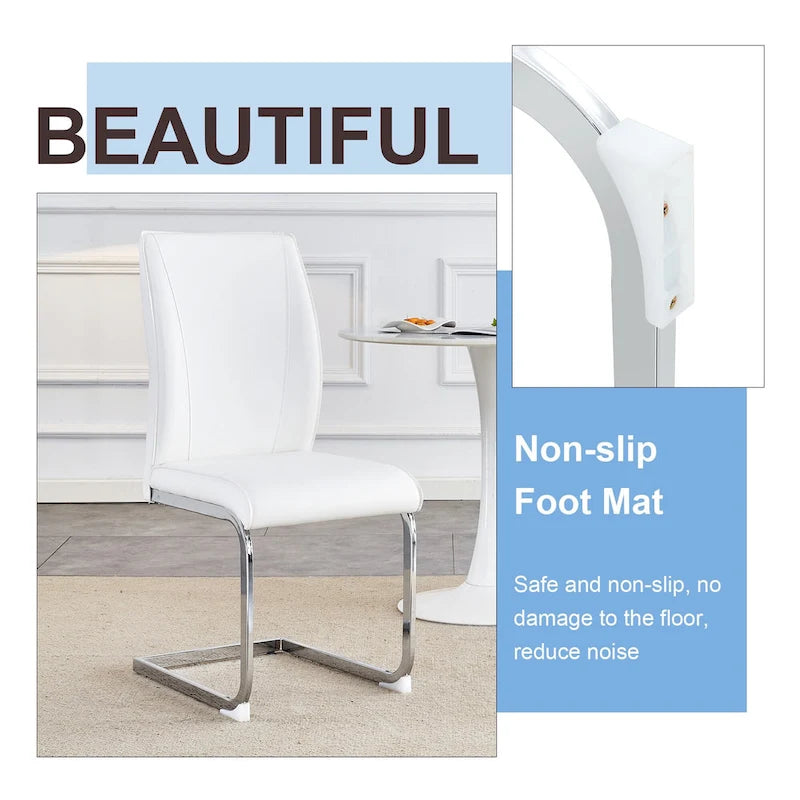 Modern Set of 2 Dining Chairs with PU Backrest High-Density Foam Seat Arched Metal Legs, for Dining Room Living Room Bedroom