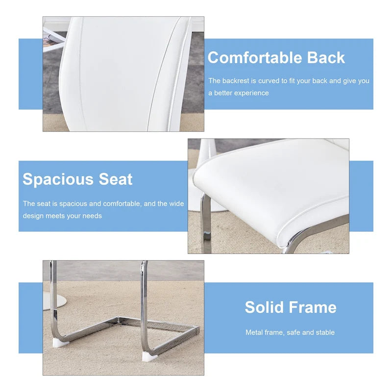 Modern Set of 2 Dining Chairs with PU Backrest High-Density Foam Seat Arched Metal Legs, for Dining Room Living Room Bedroom