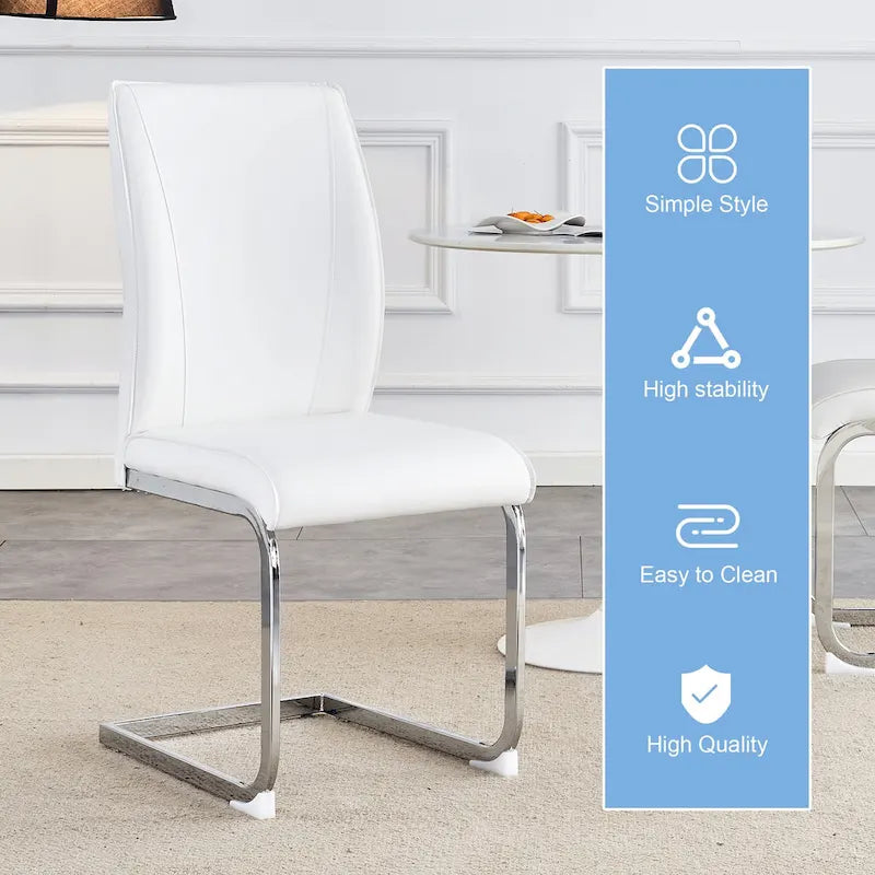 Modern Set of 2 Dining Chairs with PU Backrest High-Density Foam Seat Arched Metal Legs, for Dining Room Living Room Bedroom