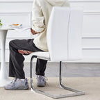 Modern Set of 2 Dining Chairs with PU Backrest High-Density Foam Seat Arched Metal Legs, for Dining Room Living Room Bedroom