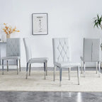 Modern Set of 4 Armless Dining Chairs with Grid Quilted Studded Backrest Metal Legs, for Dining Room Living Room and Bedroom