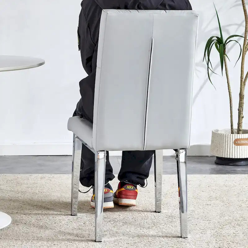 Modern Set of 4 Armless Dining Chairs with Grid Quilted Studded Backrest Metal Legs, for Dining Room Living Room and Bedroom