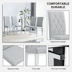Modern Set of 4 Armless Dining Chairs with Grid Quilted Studded Backrest Metal Legs, for Dining Room Living Room and Bedroom