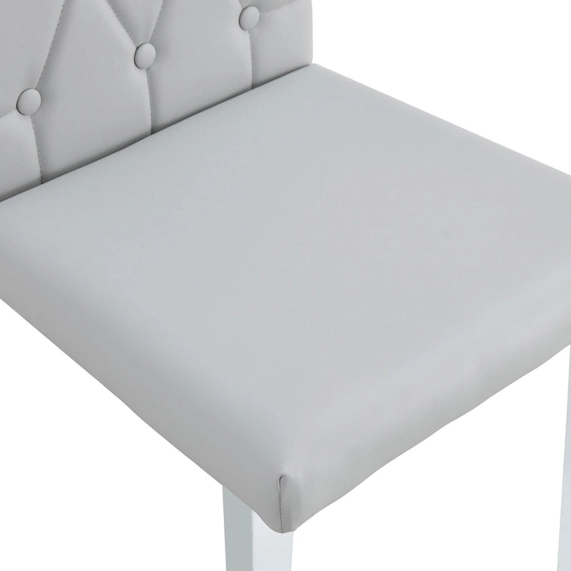 Modern Set of 4 Armless Dining Chairs with Grid Quilted Studded Backrest Metal Legs, for Dining Room Living Room and Bedroom