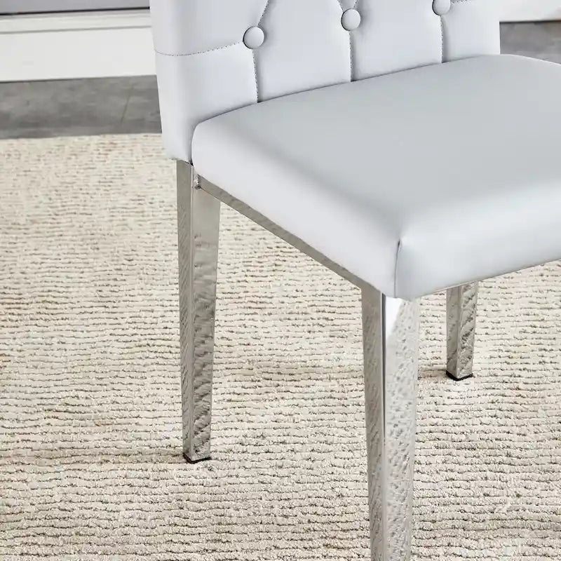 Modern Set of 4 Armless Dining Chairs with Grid Quilted Studded Backrest Metal Legs, for Dining Room Living Room and Bedroom