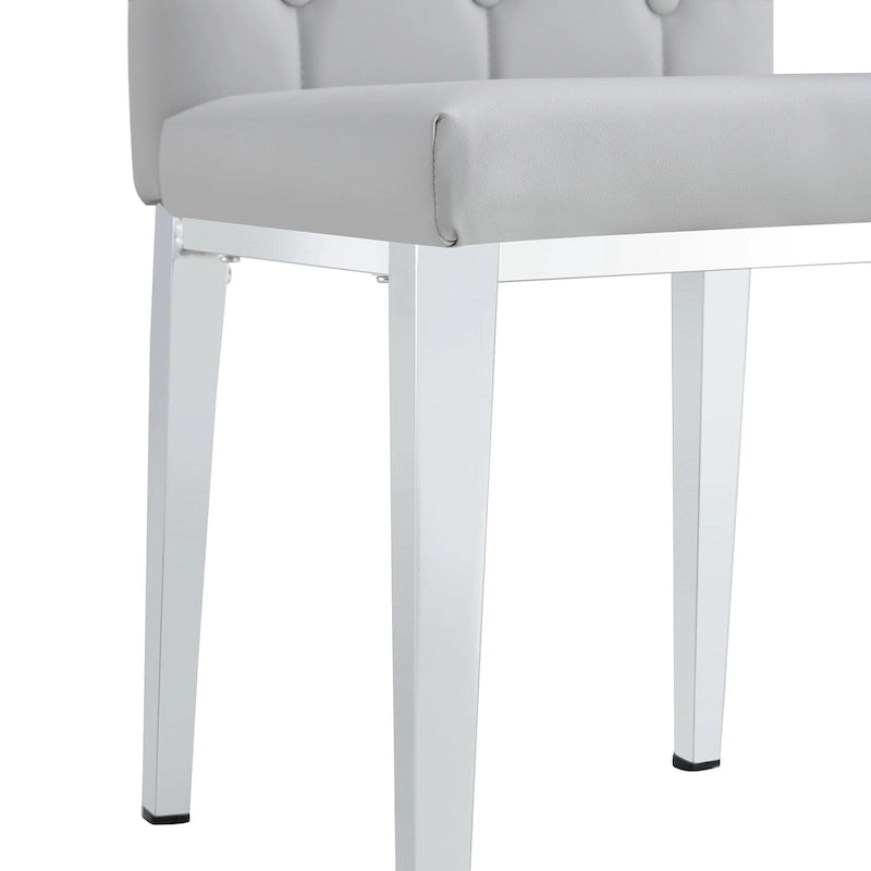 Modern Set of 4 Armless Dining Chairs with Grid Quilted Studded Backrest Metal Legs, for Dining Room Living Room and Bedroom