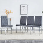 Modern Set of 4 Armless Dining Chairs with Grid Quilted Studded Backrest Metal Legs, for Dining Room Living Room and Bedroom