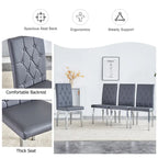 Modern Set of 4 Armless Dining Chairs with Grid Quilted Studded Backrest Metal Legs, for Dining Room Living Room and Bedroom
