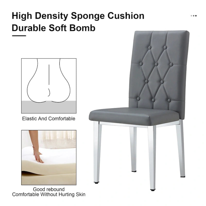 Modern Set of 4 Armless Dining Chairs with Grid Quilted Studded Backrest Metal Legs, for Dining Room Living Room and Bedroom