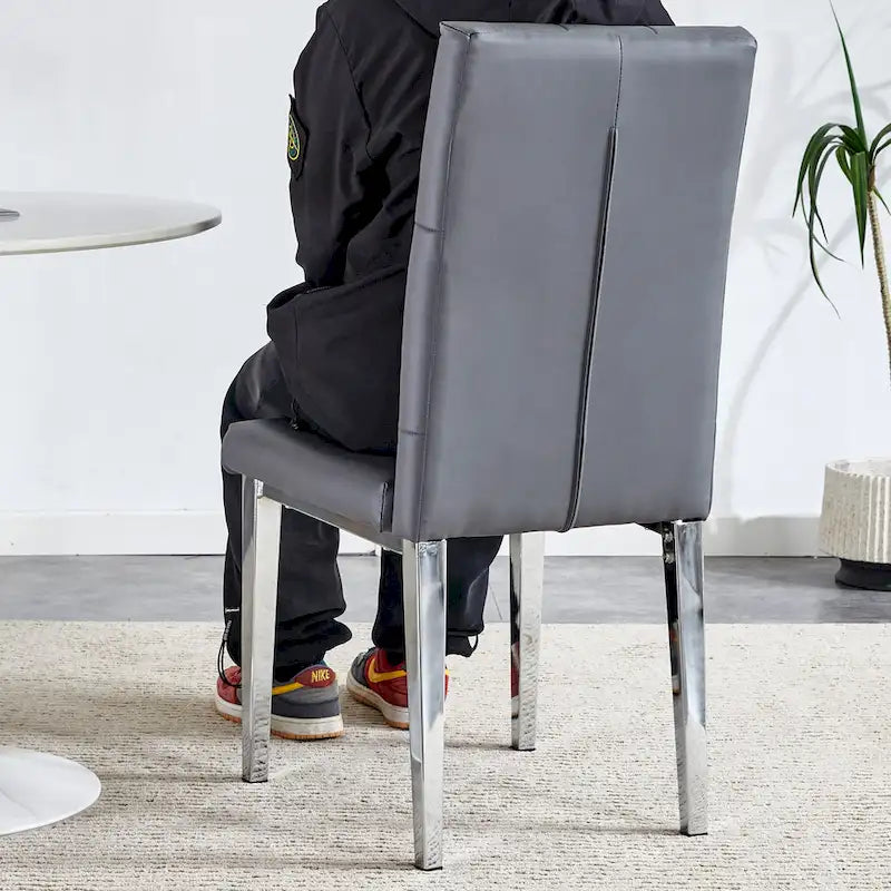 Modern Set of 4 Armless Dining Chairs with Grid Quilted Studded Backrest Metal Legs, for Dining Room Living Room and Bedroom